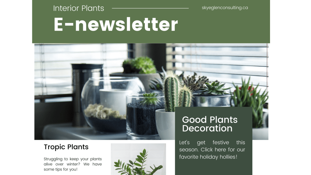 A mock up of a newsletter for a plant company as an example of quality marketing via content marketing